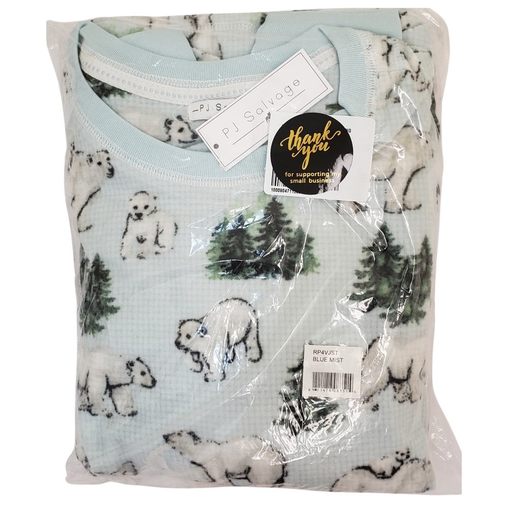 PJ Salvage Women's Polar Bear Waffle Velour Pajama Lounge Set 2 Piece NWT